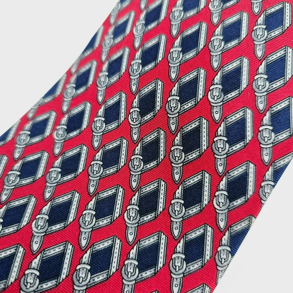 Masetti Silk Tie Belt Print Red Blue Geometric USA Made Gift Classic Office Work